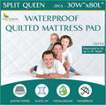 Split Queen Size Waterproof Mattress Pad - Fitted Mattress Protector with Quilted Pillow Top Mattress Topper - Premium Quality Hypoallergenic Mattress Cover (30x80 x 2 pcs) for Split Mattresses