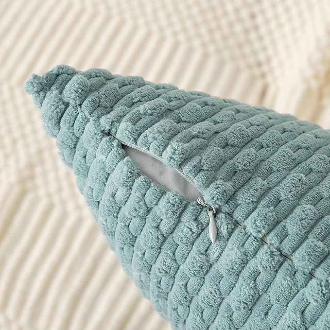 Kevin Textile 20x54 Inch Long Body Lumbar 1 Pack Boho Decorative Throw Pillow Cover Soft Striped Corduroy Rectangle Cushion Case Farmhouse Accent for Living Room Couch Sofa Bed, Dusty Green