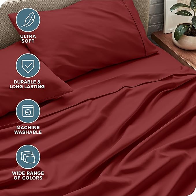 Bare Home Full Sheet Set - 1800 Ultra-Soft Microfiber Full Bed Sheets - Double Brushed - Deep Pockets - Easy Fit - 4 Piece Set - Bed Sheets (Full, Rosewood)
