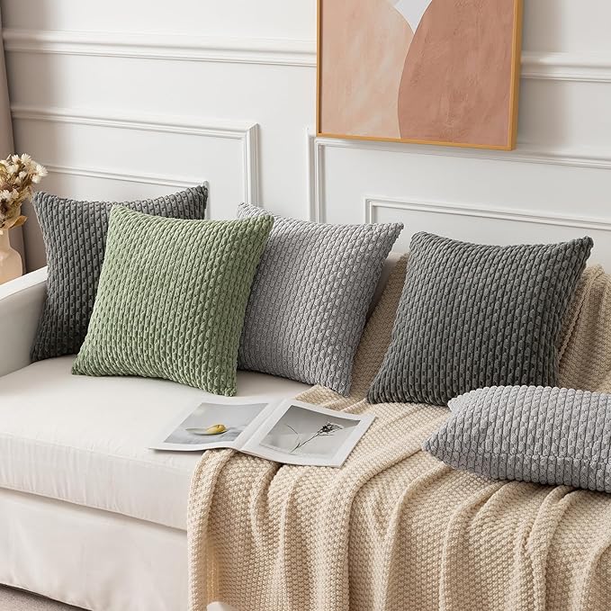 Kevin Textile 12x24 Inch Pillow Cover 1 Pack Boho Decorative Soft Striped Corduroy Lumbar Farmhouse Accent Rectangle Cushion Case for Living Room Couch Sofa Bed, Dark Grey