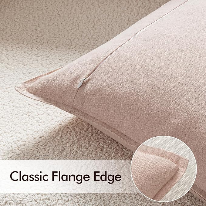 EMEMA Throw Pillow Covers Decorative Linen Pillow Covers 24x24 Inch Pink Boho Farmhouse Neutral Couch Throw Pillows for Bed Pack of 2 Accent Pillowcase Modern Sofa Cushion Livingroom Home