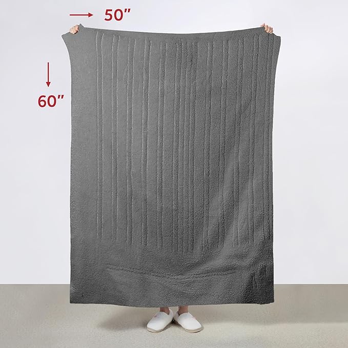 Sunbeam Royal Sherpa Foot Pocket Heated Throw Electric Blanket, 50" x 60", 4 Heat Settings, 4-Hour Auto Shut-Off, Warming Throw for Couch or Bed, Fast Heating, Machine Washable, Grey