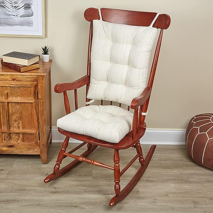 Klear Vu Omega Non-Slip Rocking Chair Cushion Set, Assembled in USA, Thick Padding & Tufted Design, Includes Seat Pad & Back Pillow with Ties, 17x17 Inches, 2-Piece Set, Tyson Birch