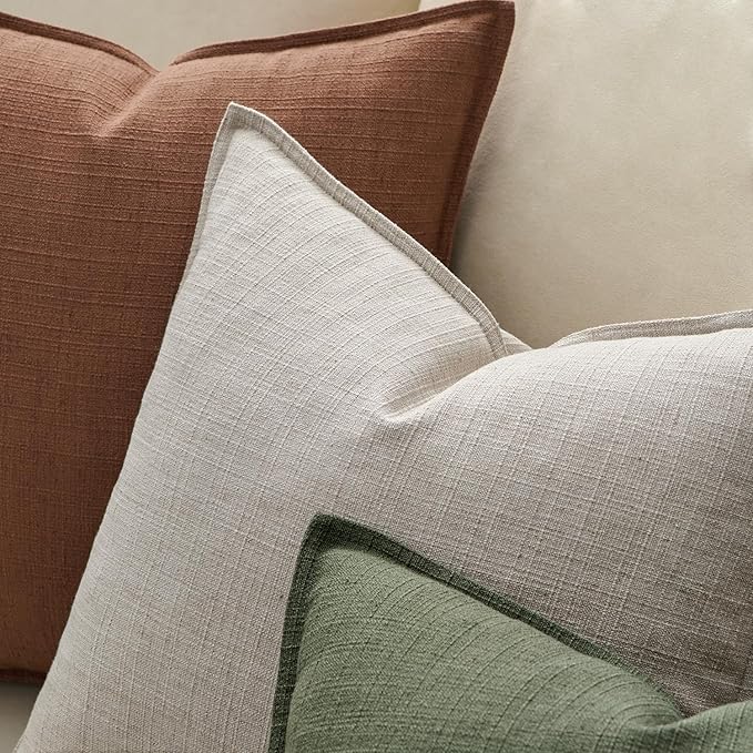 MIULEE Decorative Pillow Covers 20x20, 2 Pack Boho Farmhouse Neutral Throw Pillows for Couch, Thick Textured Modern Linen Cushion Cases Sofa Bed Living Room Home Decor, Natural Linen