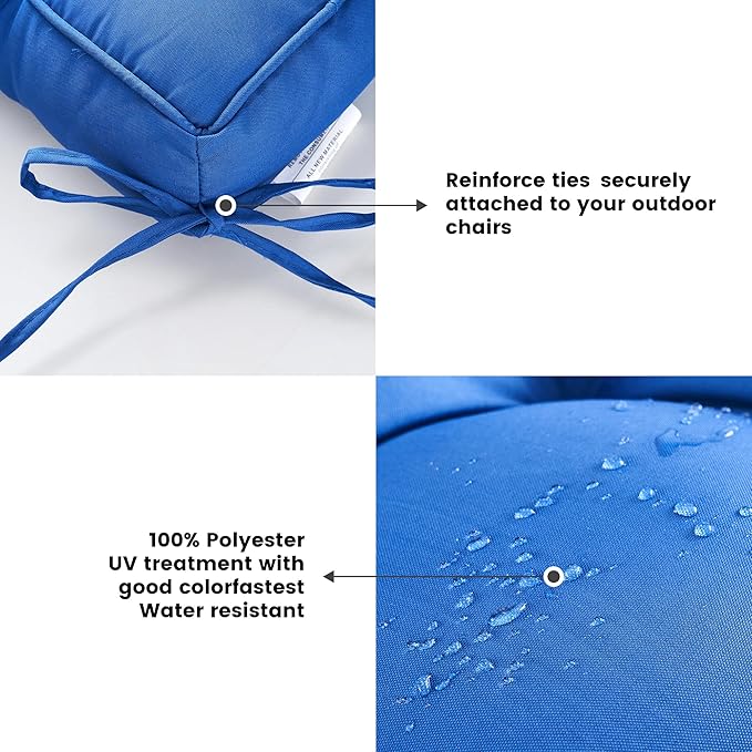ARTPLAN Outdoor Seat Cushion,Square Thick Tufted Pure Chair Cushion for Patio Wicker Chair with Tie,Set of 2,19"x19"x5"，Navy Blue