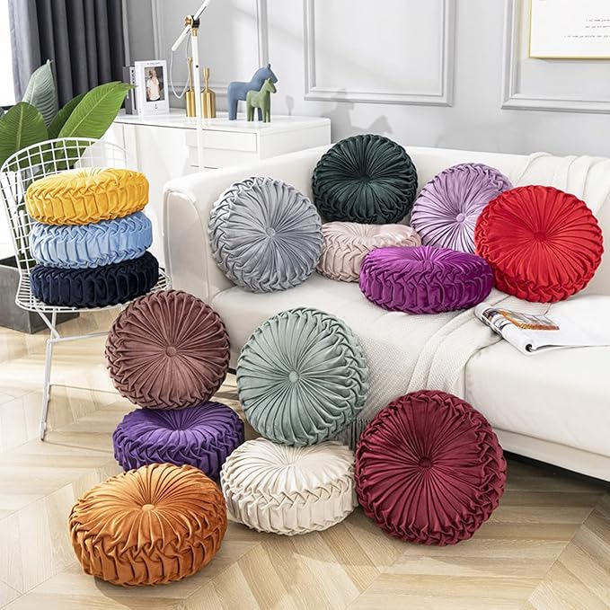 HLOVME Throw Pillow for Couch Decorative 3D Pumpkin Round Velvet Cushion for Sofa Bed Chair Floor 15"X15", Beige