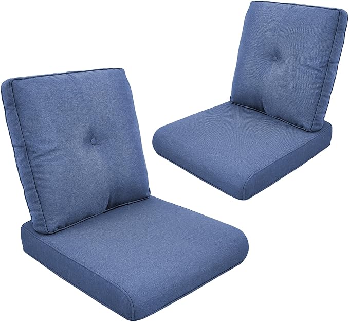 Patio Cushions for Outdoor Furniture - 22" x 25" x 4" UV Resistant Thick Foam Cushions Water Resistant Replacement Cushion for Outdoor Patio Furniture Chair/Sofa/Couch | Blue | 2-Pack |