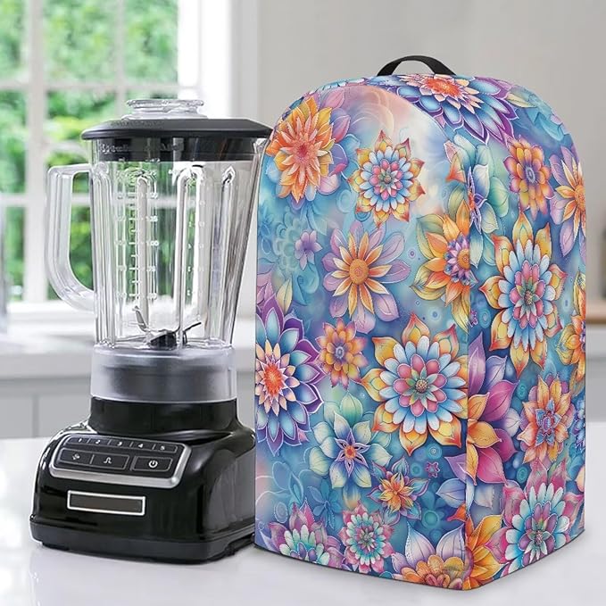 Mandala Flower Blender Dust Cover with Drawstring, Stand Mixer or Coffee Maker Appliance Covers, Anti Fingerprint Polyester Dust Proof Stain Resistant Blender Cover for Kitchen