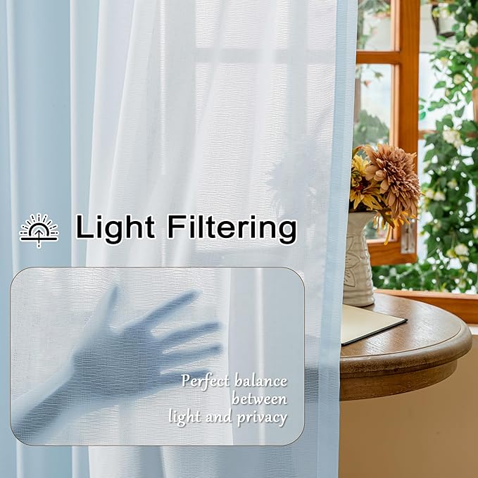 MAIHER 108 Inch Length Sheer Pleated Drapes 9ft Curtain Panels Soft Touch Light Filtering Light Blue Pinch Pleat Curtains with Hooks for Bedroom Living Room, Sky Blue, 42" W x 108" L, 2 Panels