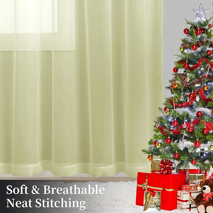 Sheer Curtains 45 Inches Long 2 Panels, Rod Pocket Short Curtain for Kitchen, Bedroom, Cafe Window(Sage Green 38" W x 45" L)