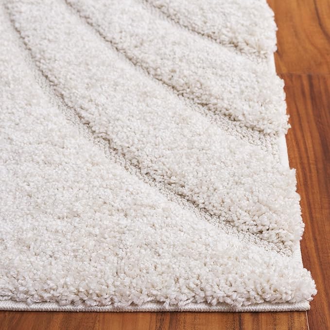 SAFAVIEH Florida Shag Collection Area Rug - 12' Square, Creme & Creme, Striped Design, Plush 1.2-inch Thick, Ideal for High Traffic Areas in Living Room, Bedroom, Dining (SG471-1111-12SQ)