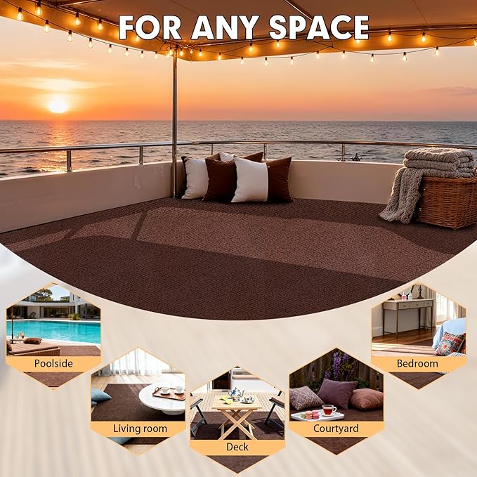 Marine Carpet,5 FT x 10 FT Brown Indoor Outdoor Carpet 0.2" Thick Boat Carpet with Water-Proof TPE Backing, Non-Slide Outdoor Marine Carpet Roll for Home, Patio, Porch, Deck