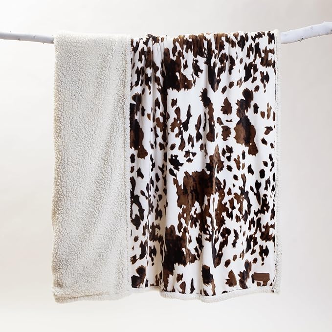 CARSTENS, INC. Wrangler Ultra Premium Super Soft Plush Sherpa Fleece Oversized Throw Blanket 54" x 68", Tri-Color Cowhide