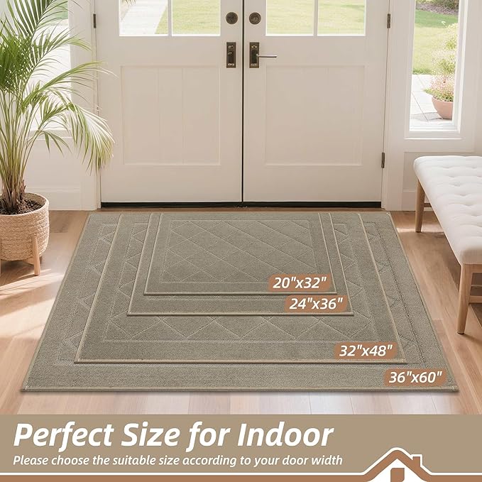 BEQHAUSE Dirt Trapper Door Mat 36" x 60", Doormat Non-Slip Entryway Rugs Washable, Dog Door Mat Stain Resistant and Absorbent Welcome Floor Mat for Front Back Door, Muddy Wet Shoes & Paws, Beige