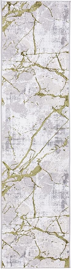 SAFAVIEH Amelia Collection Runner Rug - 2' x 10', Grey & Green, Modern Abstract Design, Non-Shedding & Easy Care, Ideal for High Traffic Areas in Living Room, Bedroom (ALA293J)