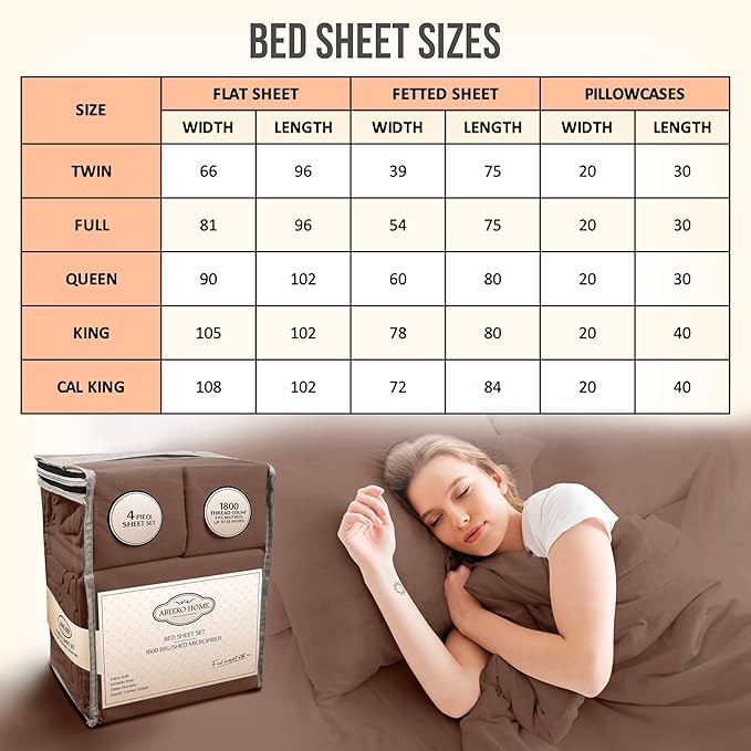 King Size Sheets Set Cooling - Luxury Hotel Sheets - Soft Bed Sheet with Elastic Corner Straps - Deep Pockets Microfiber Bedsheet - Bedding Sheet & Pillowcases - 4 Piece (King, Brown)