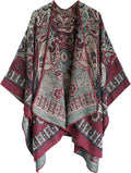 Women's Vintage Pattern Open Front Poncho Cape Shawl Winter Shawl Wraps