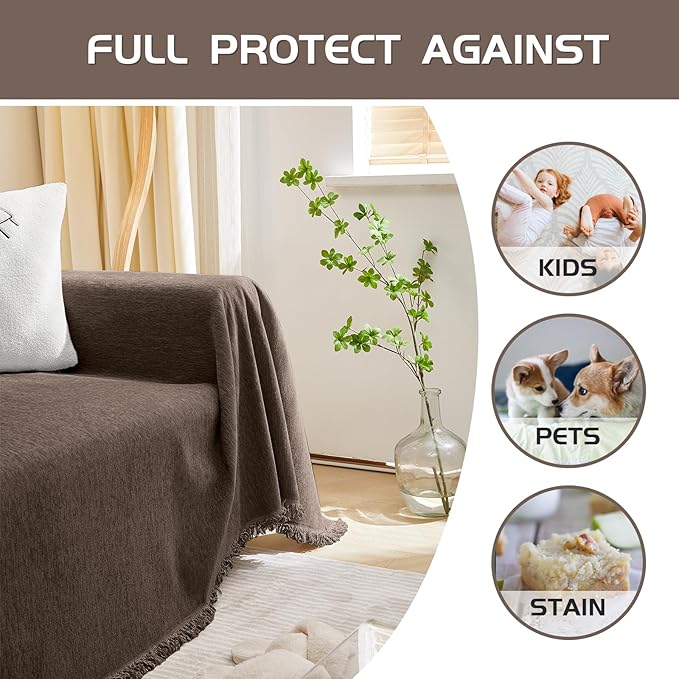 MEETSKY Washable Sofa Covers Couch Cover Loveseat Sofa Slipcover for Reclining Couch 2 Seat，Soft Throws Cover Home Decorative for Living Room, 71" x 102",Dark Chocolate