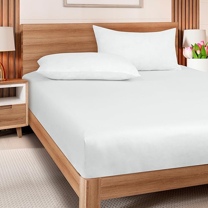 ROYALE LINENS 300 Thread Count 100% Long Staple Combed Cotton Fitted Sheet Twin XL - Super Soft Deep Pocket Bottom Sheet - Fitted Sheets Only - Elastic Sheets (Twin XL, White)