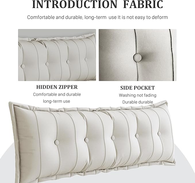Large Bolster Reading Pillow King Backrest Positioning Support Pillow Daybed Cushion Headboard Pillows for Bed Bunk Sofa with Removable Cover, White, 76x3x20 Inch