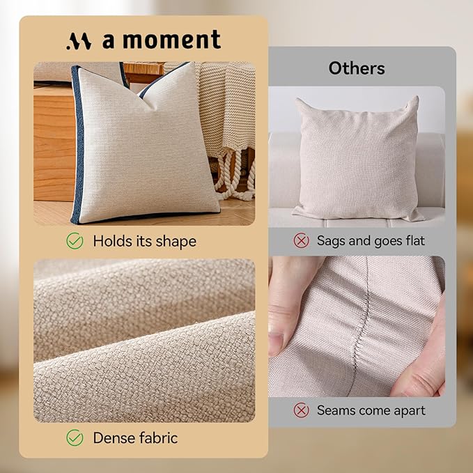 a moment Loop Yarn Linen-Like Pillow Cover Natural Soft Decorative Throw Pillow Case Farmhouse 12x20 Inch, Bohemian Textured Cushion Cover for Sofa Bed, Wrinkle-Resistant Home Decor Navy Blue