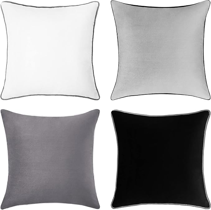 MONDAY MOOSE Decorative Throw Pillow Covers Cushion Cases, Set of 4 Soft Velvet Modern Double-Sided Designs, Mix and Match for Home Decor, Pillow Inserts Not Included (20x20 inch, Black/White)