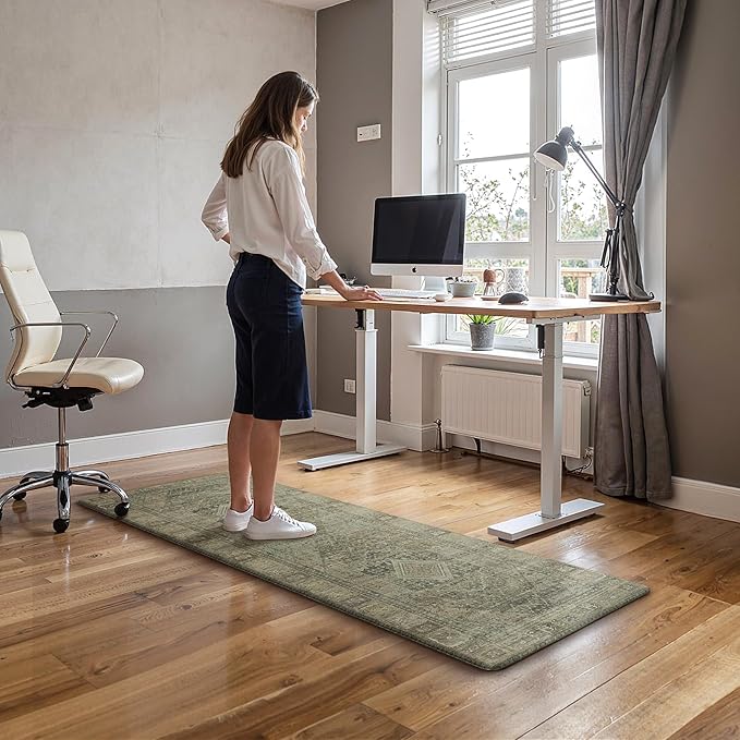 GENIMO Kitchen Mats for Floor, Washable Anti Fatigue Mat for Cushioned, 17.3"x59", Waterproof Kitchen Rugs, Non Slip Foam Comfort Standing Mat Rug for Home, Runner, Sink, Laundry, Tan