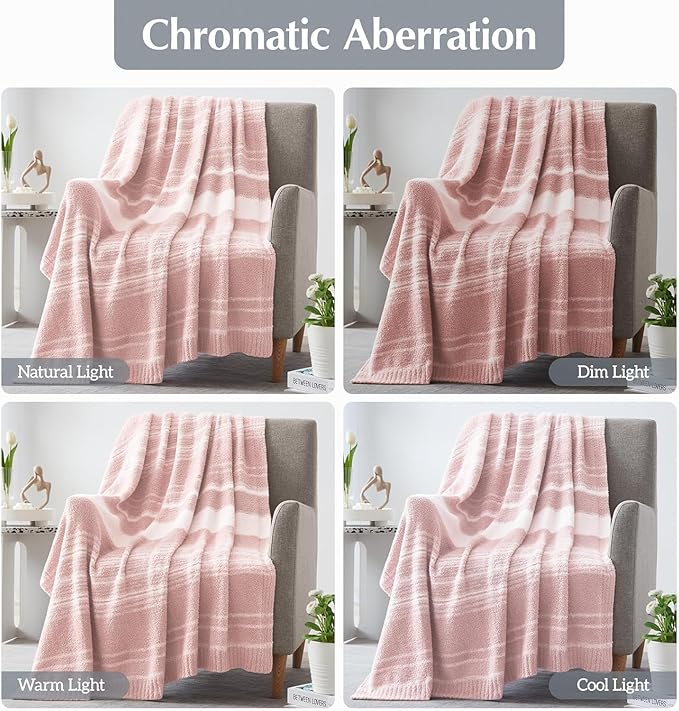 WRENGONGE Pink Twin Blanket, 60x80 Soft Cozy Microfiber Striped Twin Blankets for Couch, Sofa, Bed, Travel, Lightweight Fluffy Warm Plush Decorative Blankets for Women, Men,Kids Gift