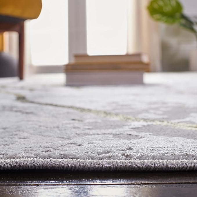SAFAVIEH Amelia Collection Runner Rug - 2' x 14', Grey & Gold, Modern Abstract Design, Non-Shedding & Easy Care, Ideal for High Traffic Areas in Living Room, Bedroom (ALA293G)