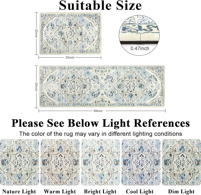 Ileading Anti Fatigue Kitchen Rugs Sets of 2 Cushioned Kitchen Mats for Floor Waterproof Kitchen Mat Set Non Slip Comfort Standing Mat for Kitchen, Office, Sink, Laundry