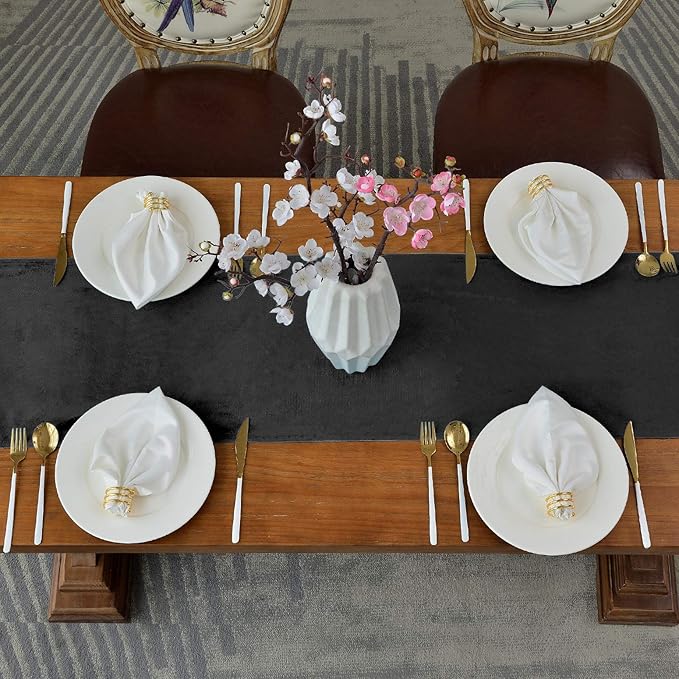 BALCONY & FALCON Velvet Table Runner 14"x95" Black Luxury Machine Washable Farmhouse Vintage Runner for Table Dining, Party, Wedding, Birthday, Easter, Thanksgiving & Christmas & Home Décor