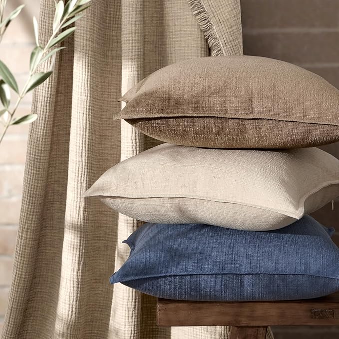 MIULEE 24x24 Decorative Euro Sham Pillow Covers, 2 Pack Large Boho Farmhouse Neutral Throw Pillows for Bed, Thick Textured Modern Linen Cushion Cases Couch Sofa Living Room Home Decor, Coco Brown