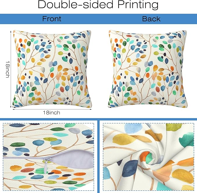 Throw Pillow Covers Colorful Leaves Spots Pillow Covers 18x18 Inch Set of 2 Boho Floral Throw Pillows Decorative Pillow Cases Cushion Covers for Bedroom Livingroom Sofa Farm House