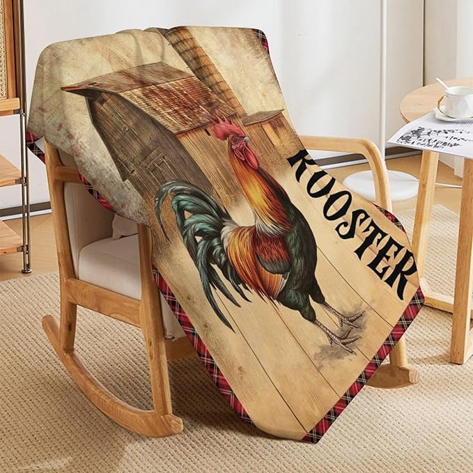 Farmhouse Rooster Blanket Chicken Farm Country Animal Barn Print Throw Blankets for Couch Sofa Stuff Decor Soft Cozy Fleece Plush Flannel for Baby Kids Adults Lover Men Women 40"x50"