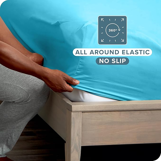 Bare Home 2-Pack Fitted Bottom Sheets Twin XL - Premium 1800 Ultra-Soft Wrinkle Resistant Microfiber - Deep Pocket (Twin XL, Aqua)