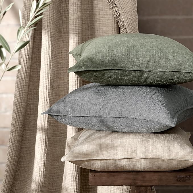 MIULEE Decorative Euro Sham Pillow Covers 24x24, 2 Pack Large Boho Farmhouse Neutral Throw Pillows for Bed, Thick Textured Modern Linen Cushion Cases Couch Sofa Living Room Home Decor, Olive Green