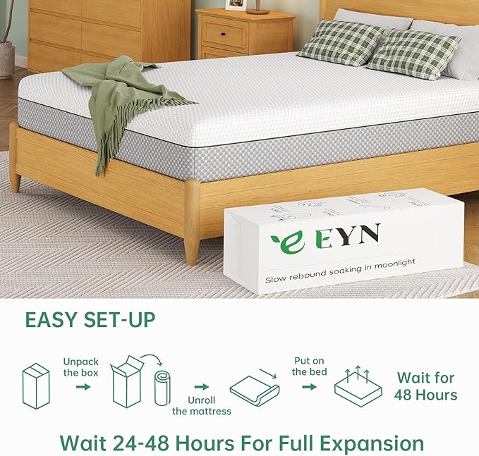 EYN Memory Foam Mattress Cooling Gel Size Matress in A Box Bed Frame Pressure Relief Medium Firm Size Removable Washable Cover Feel Bedroom Essentials CertiPUR-US Certified (8'', Full)
