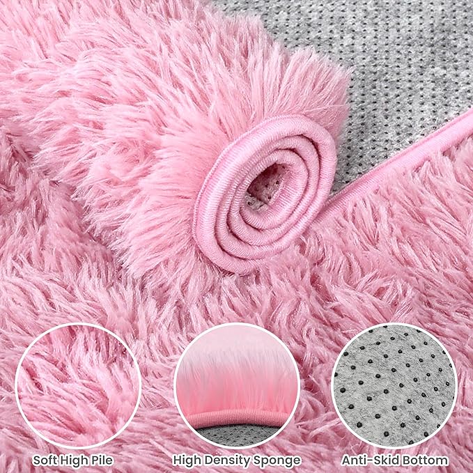 5x7 Area Rugs for Living Room Rug: Soft Fluffy Shag Light Pink Rugs for Bedroom, Non-Slip Large Fuzzy Plush Rug Indoor Floor Carpet for Nursery Kids Boys Girls Room, Dorms, Playroom, Modern Home Decor
