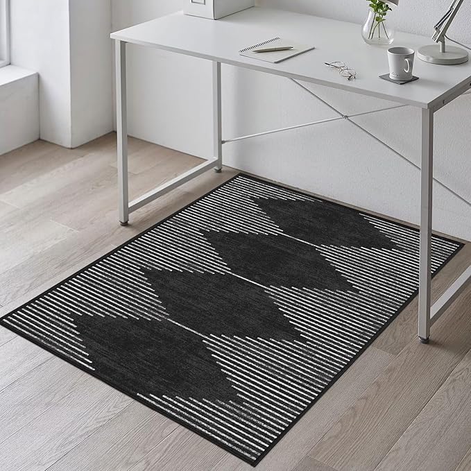 Office Chair Mat for Hardwood Floors, Durable 36"x48" Low-Pile Bohemian Stripe Desk Rug with Non-Slip Backing, Easy-Glide Computer Floor Protector for Rolling Chairs