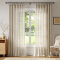 Anmao Natural Linen Curtains for Living Room 96 Inch Length 2 Panels Set, Light Filtering Semi Sheer Window Curtain Drapes for Bedroom with Curtain Rings and Clips, 52 Inch Wide Each Panel, Linen