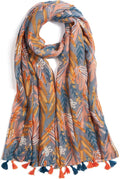 Scarf for Women Lightweight Soft Floral Leopard Printed Scarves Fall Winter Fashion Shawl Wrap with Fringe