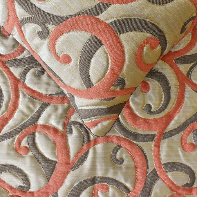 The HomeCentric King/Queen/Twin Orange Luxury Full 68"x18" Bed Runner with One Pillow Cover, Scroll, Jacquard & Quilted Bed Scarf on Jacquard Fabric - Scroll Cascade