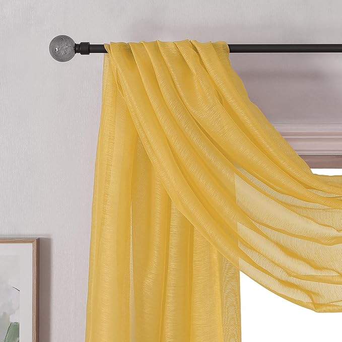 DONREN Amber Yellow Sheer Curtains Sheer Curtains Scarf Home Decoration - Semi Voile Scarf Valance for Wedding (1 Pack,W 52 x L 144 Inch)