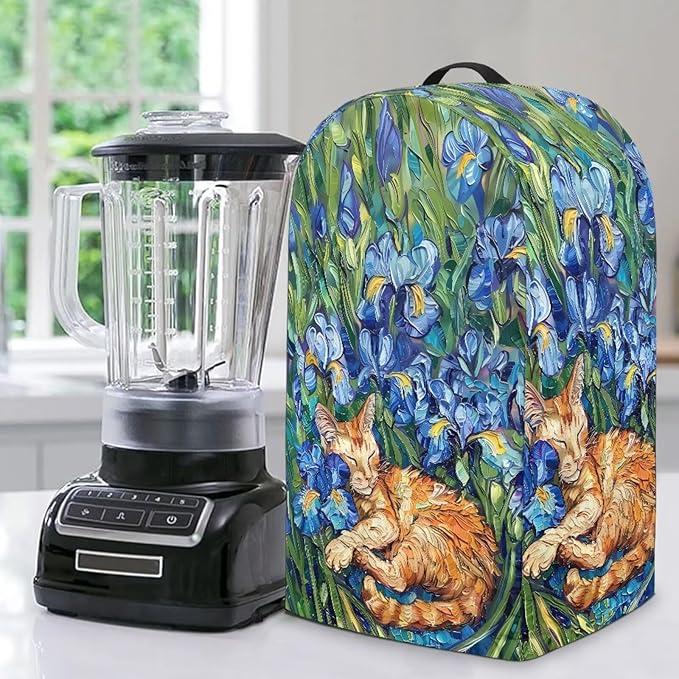 Irises Orange Cats Blender Cover Dust Proof Small Appliance Cover Foldable Dust Cover Kitchen Decorations for Blender Food Processor Juicer Blue Flowers Patterns