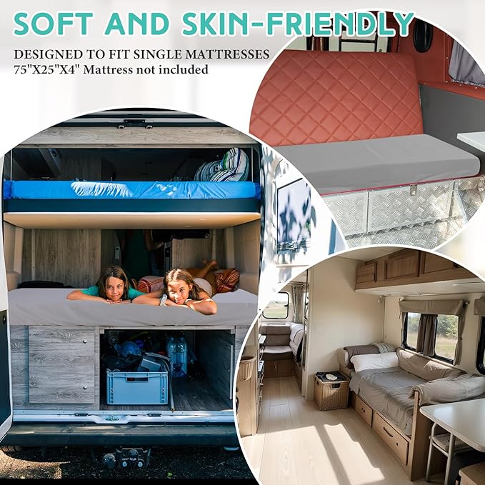 Breling Fitted Sheet (Sheet Only) Compatible with Milliard Trifold Mattress Folding Mattress Fitted Microfiber Bedsheet for Camp Bunk Rvs Bed(Light Gray,Single,4'')