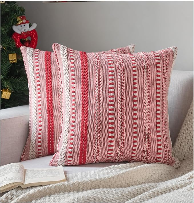 Christmas Pillow Covers 22x22 Inch Set of 2, Farmhouse Boho Christmas Decorative Couch Pillow Cases, Navy Blue Accent Pillows of Bed, Sofa Bedroom Living Room Home Decor Cushion Cove