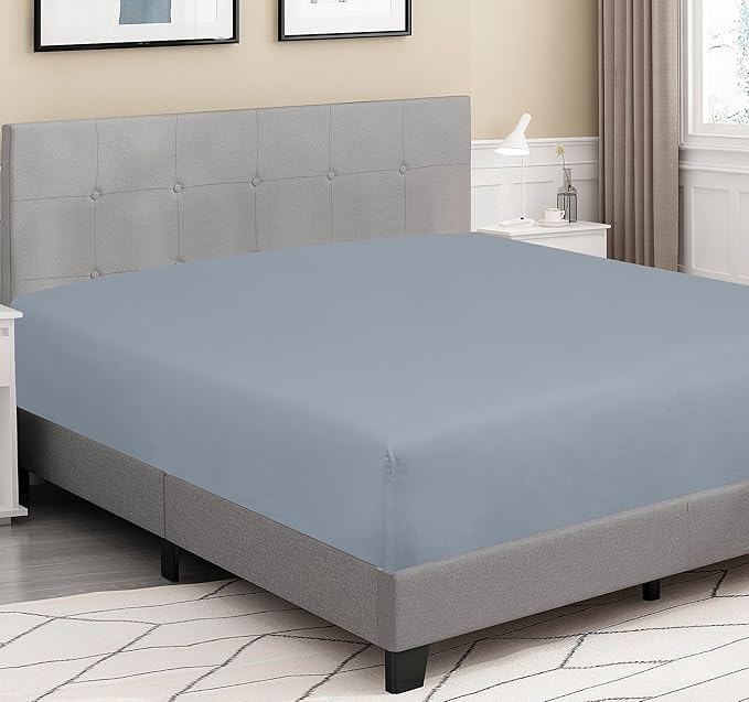 ROYALE LINENS 300 Thread Count 100% Long Staple Combed Cotton Fitted Sheet Full - Super Soft Deep Pocket Bottom Sheet - Fitted Sheets Only - Elastic Sheets (Full, Lake Blue)