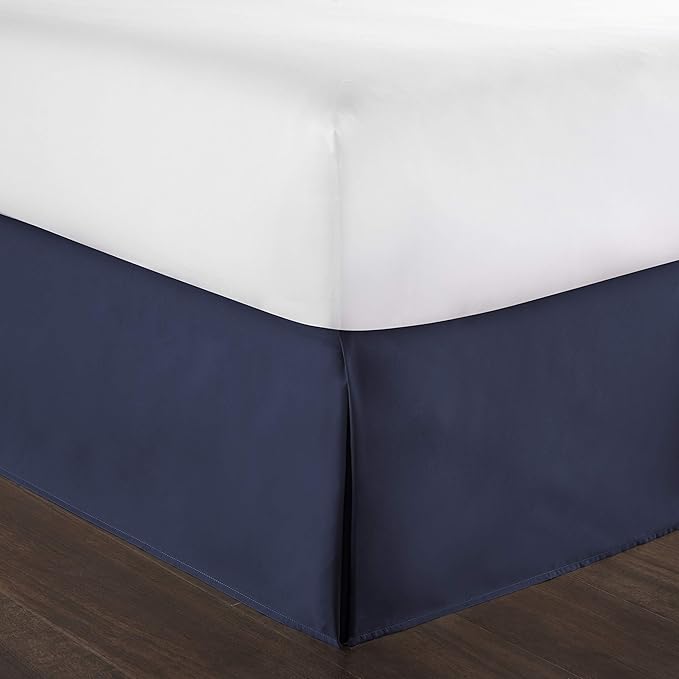 Bed Skirt - 100% Cotton 800 Thread Count Box Pleated Bed Skirt - Luxury Pleated Dust Ruffle, Hotel Quality Modern Bed Skirt, Easy Fit with 12 Inch Tailored Drop, California King, Navy Blue