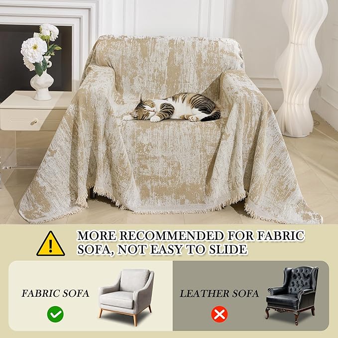 MEETSKY Small Couch Cover Oversized Recliner Covers Washable Armchair Sofa Cover for Dog, Chenille Khaki Abstract Geometric Jacquard Sofa Throw Cover Durable Modern Single Sofa Slipcovers, 71" X 91"