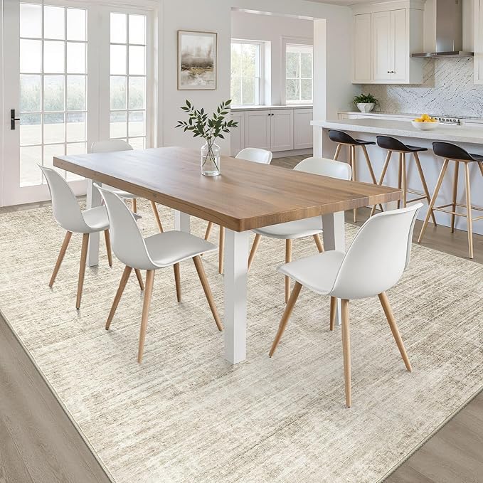 7x9 Area Rug Living Room: Washable Large Neutral Beige Rugs Abstract Soft Modern Stain Resistant Indoor Floor Non-Slip Carpet for Bedroom Nursery Kids Office Playroom Dining Room Under Table Home